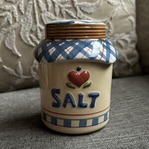 Vintage Susan Winget Salt Canister Country Plaid Farmhouse Cottagecore Kitschy